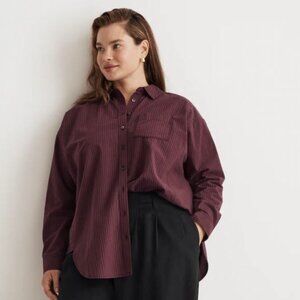Madewell Poplin Side-Panel Dolman Button-Up Shirt in Stripe  2X